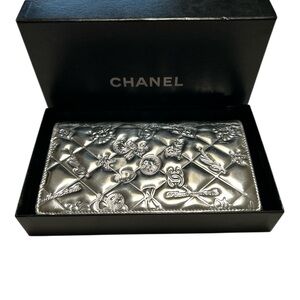 CHANEL Metallic Silver Embossed Wallet
